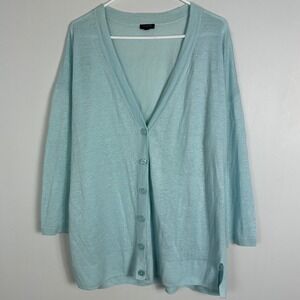 Talbots Blue V-Neck 100% Linen Cardigan Sweater Knit Womens Size 2X Lightweight